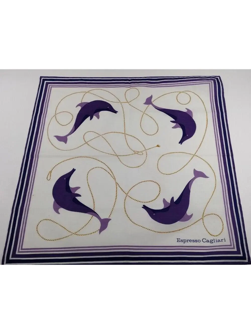 Vintage Espresso Cagliari Purple Dolphin Handkerchief Cotton Fine Design 16 x 17